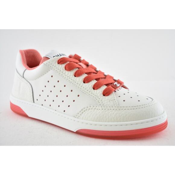 Chanel 22P White Leather Red CC Logo Flat Lace Up Tie Runner Trainer Sneaker 38 - Picture 3 of 12